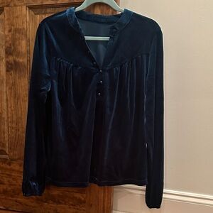 Luxurious Midnight Blue Velvet Women's Blouse